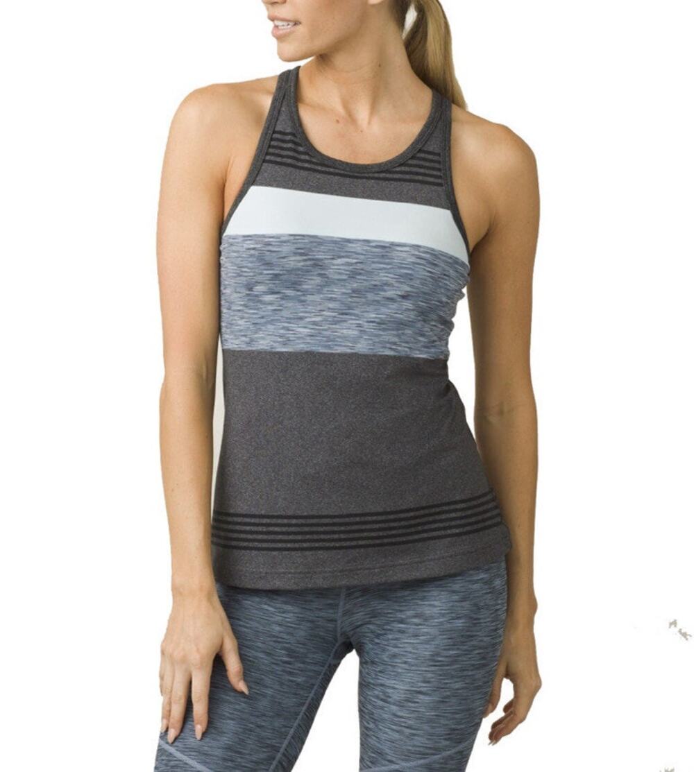prAna Grey Striped Active Racerback Tank Top